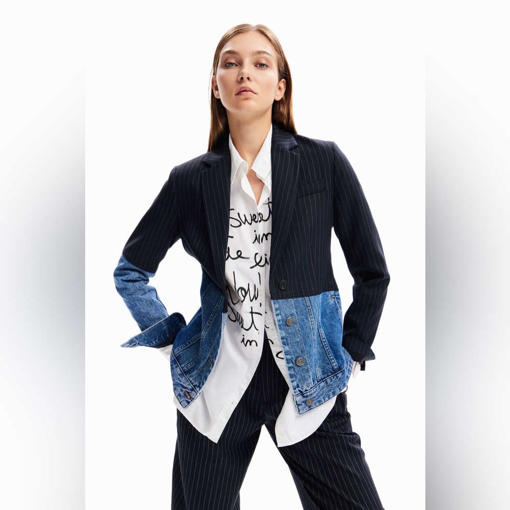 *Desigual*Hybrid Denim Stripped Blazer